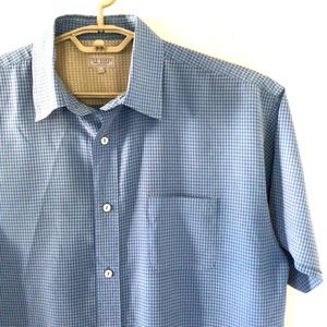 Ted Baker Men's Short Sleeve Camp Shirt 
Size 4 /L Button Down Blue Gingham